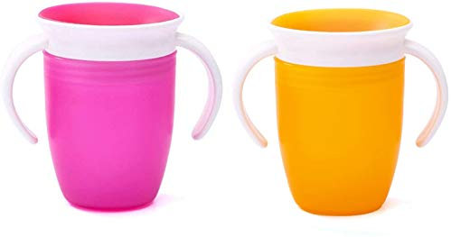 Longsing 2-Pack Tasses à boire anti-éclaboussures en silicone 360 ° pour bébé, pour apprendre à votre bébé à boire de l'eau (Orange et rose)