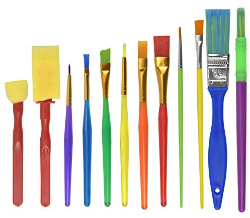 Children's Paint Brushes,12 Pieces Kids Art Paint Brush Sponge Paint Brushes, Childrens Artist Paint Brushes Set for Watercolor, Oil, Acrylic, Face Painting
