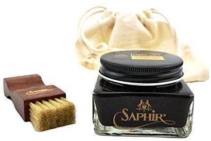 Schuhpflegesets mit Saphir Medaille D'Or Pomade Luxus Cremebürste und Baumwollbeutel: Frabe: Dunkelbraun