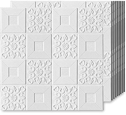 EMSMIL Papel Pintado 3D Ladrillo Blanco Autoadhesivo 10 Piezas 70 x 70cm Moderno Impermeable Revestimiento de Paredes para Hogar Cocina Salón Dormitorios TV Pegatina Pared Sticker Decoración