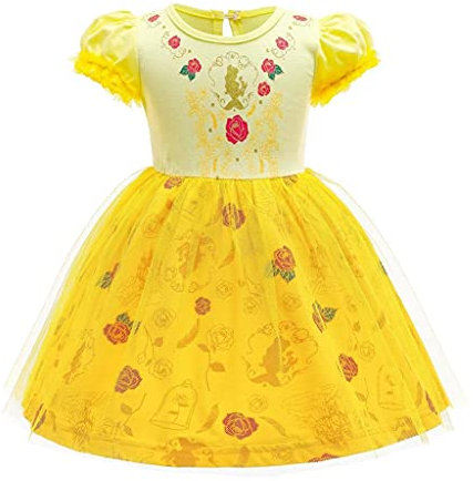 Lito Angels Vestito da Principessa Belle Costume la Bella e la Bestia per Bambina, Abito Casual Estivo, Taglia 2-3 anni, Giallo