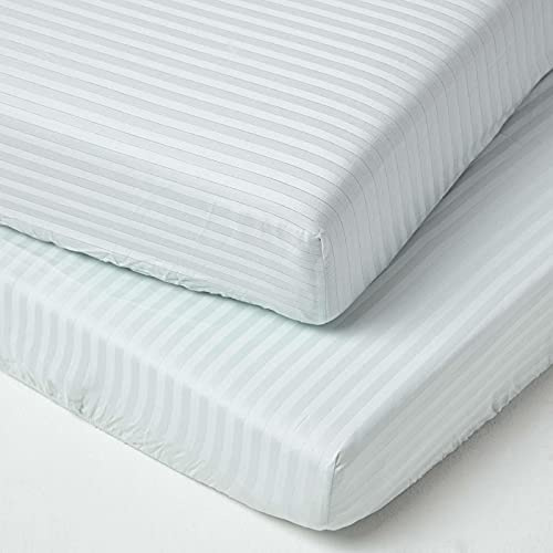 HOMESCAPES 2er-Set Damast Spannbettlaken für Kinderbett 70x140 cm Aqua, Kinder-Spannbetttuch ägyptische Baumwolle mit Satin-Streifen