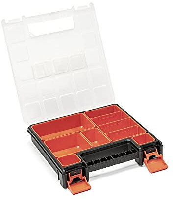 TACTIX Sortimentskasten Organizer Box mit Behältern - flach 6 Fächer (29,5 x 31,5 x 5,7 cm)