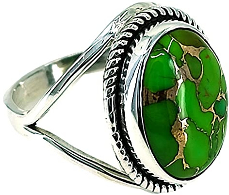 Navya Craft Grüner Kupfer-Türkis-Silberring | 925 Sterling Silber Handgefertigter Statement-Versprechensring für Frauen | Natürlicher Edelstein Boho Schmuck | Geburtsstein Dezember | Geschenk für Sie