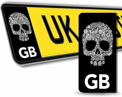 SkinoEu® 2 x Vinyl GB United Kingdom Union Jack UK Badge Car Number Plate Self-adhesive Skull Stickers Decals QV 22
