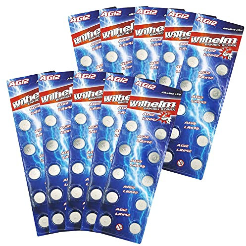 200 X Wilhelm AG12 LR43 - L 1142-186 - V12GA Qualitätsbatterien 1,5 V Alkaline