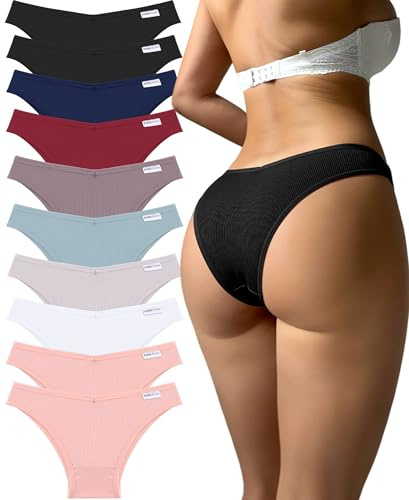 FINETOO 10er Damen Brazilian Slip Bikini Set Sexy Mädchen Baumwoll Unterwäsche Unterhosen Bequem Dessous Frauen Nahtlos Hipster