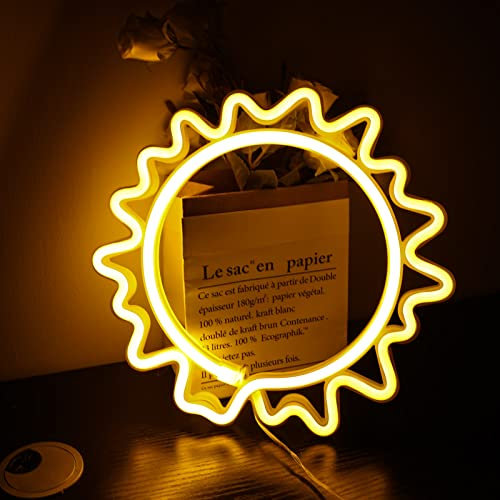 Sun Neon Light Neon Light Sign Neon Wandleuchte USB/Batteriebetriebene Neonlampe Sun Led Neon Lights Nachtlicht für Home Party Geburtstag Schlafzimmer Dekor Neonschilder für Kinderfreund(Gelb)
