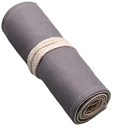 Anawakia Wrap Leinwand Stifterolle Bleistift Wrap Tragbar Stifterolle Bleistifthalter Reise Stiftehalter Buntstifte Federmäppchen Roll-up Mäppchen Tasche Organizer (Grau,72 Slots)
