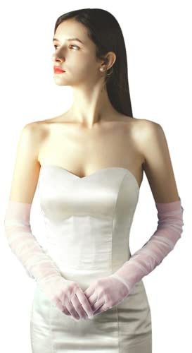 Hoseirty Damen-Handschuhe, lang, Tüll, Hochzeit, Party, für Braut, 69,8 cm, Ellenbogenlänge, Vintage, durchscheinend, Teeparty, Abend, Abschlussball, Opern, Party, Handschuhe, weiß
