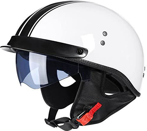 LHBM Retro Oldtimer Motorrad-Helm Halbschale mit Brain-Cap, DOT/ECE-Zulassung, eingebautes Visier für Roller-Scooter, D, L=57-58cm