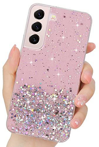 LCHULLE Glitter Cover per Samsung Galaxy S22 5G Brillante Custodia,Rosa
