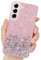 LCHULLE Custodia Glitter Compatibile con Samsung Galaxy S22 5G Cover Trasparente Ragazza Custodia Glitter Clear Case TPU Bumper Silicone Cover per Samsung S22 5G Rosa
