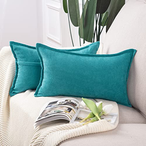 Madizz 2er Set kurzen Chenille Zierkissenbezüge weicher dekorativer Kissenbezug für Sofa, Schlafzimmer Kissenhülle Blaugrün 40x60 cm Rechteckig