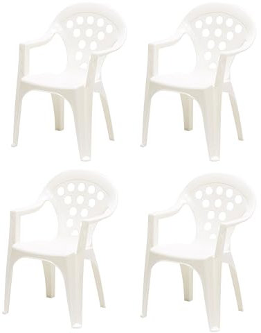 hLine Kinder Gartenstuhl Stapelsessel Sessel Stuhl für Kinder in/Out (4 Stück weiß), 868446