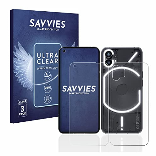 Savvies Schutzfolie für Nothing Phone (1) | (Display+Rückseite) 6 Stück Transparenter Displayschutz Made in Germany Ultra-Klar Displayschutz-Folie