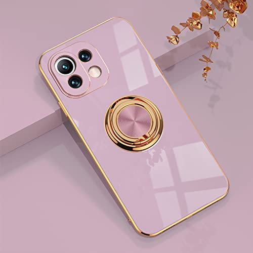 XINYEXIN Cover per Xiaomi Mi 11 Lite 4G / 5G / 5G NE con Anello Supporto Ruota 360 Gradi, Moda Morbido TPU Silicone Case Antiurto Custodia per Xiaomi 11 Lite 5G NE - Viola