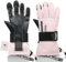 devembr Skihandschuhe mit Handgelenkschützern, Warme Snowboardhandschuhe für Herren und Damen, Rosa, S