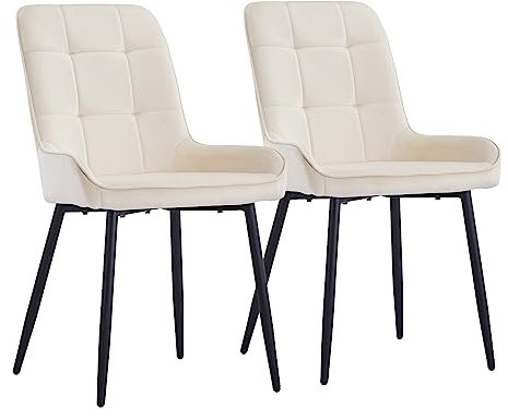 CLIPOP Esszimmerstühle Set Küchenstuhl Polsterstuhl Wohnzimmerstuhl Sessel mit Rückenlehne, Sitzfläche aus Stoffbezug, Metallbeine (2er Set, Samt Beige)