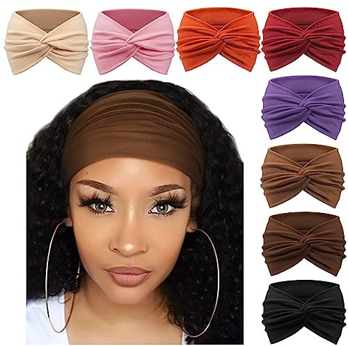 DRESHOW 8 Stück Damen Stirnbänder Kopfband Haarband Elastische Weiche Stirnband für Alltag Yoga Sport Fitness