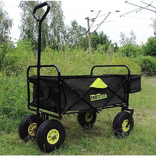 TRUTZHOLM Bollerwagen faltbar | 80 Liter | 4 PU Räder | schwarz/grün | Platzsparend | Gartenwagen Transportwagen Handwagen Strandwagen Kinderbuggy Ausflug Einkauf