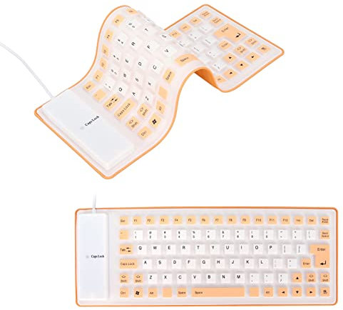 VBESTLIFE Faltbare Silikontastatur, 85 Tasten, Leise, Weiche Silikon-USB-verkabelte, wasserdichte Rollup-Tastatur für Desktop-PC, Notebook, Laptop (Orange)