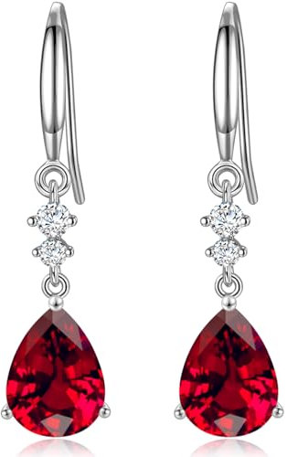 Sterling Silver Dangle Earrings for Women, Hypoallergenic Cubic Zirconia Teardrop Dangle Drop CZ Earring Jewellery Gifts for Girls, Red