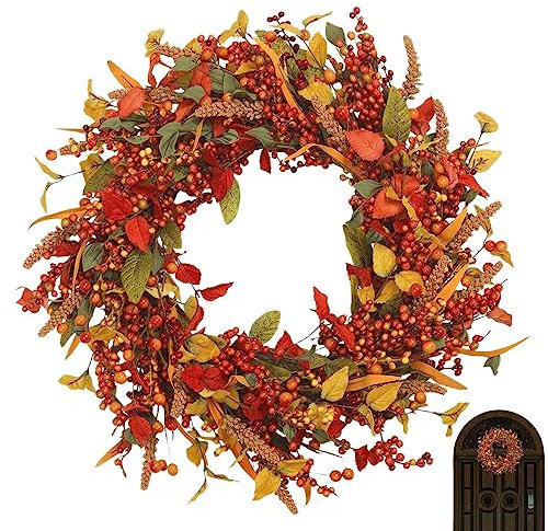 Couronnes d'automne pour Porte D'entrée, Décoration Automne, Porte Réaliste en Rotin Thanksgiving DayFront, Porte Feuilles D'érable Artificielles