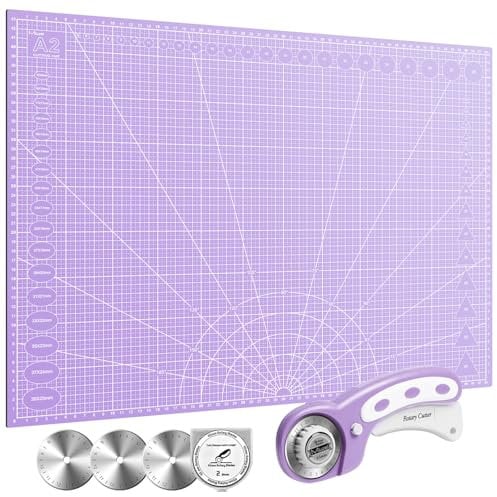 Miuzei Rotary Cutter Set: A2 Cutting Mat, 45mm Fabric Cutter, Self-Healing Craft Mat, Quilting Kit, Suitable for Cutting Fabric, Sewing, Leather, and Paper Purple