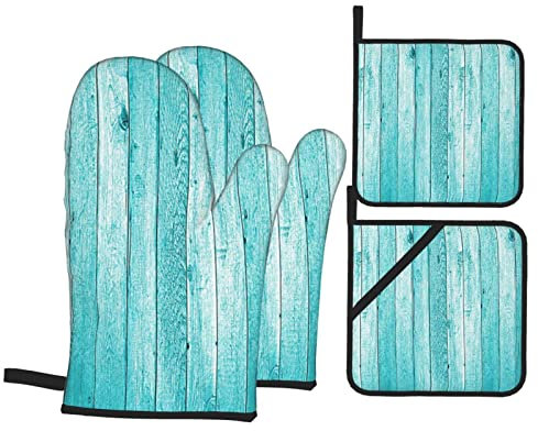 Ensembles de Gants de Four et de Porte-casseroles, Gants et maniques résistants à la Chaleur, 4 pièces pour la Cuisson de Planches de Bois, Papier Peint texturé