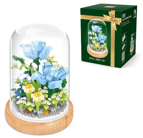 Fiotha Blumen Bausteine Set, Blumenstrauß Set für Erwachsene, Pflanzen Blumen Friends Bauspielzeug, mit Schutzhülle, Home Und Zimmer-Deko, Botanische Sammlung,Nicht Kompatibel mit Andere Marken (Blau)