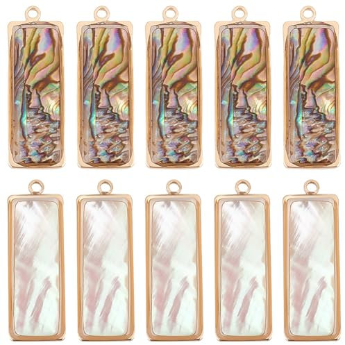 PH PandaHall 10 Stück 2 Farben Abalone Muschel Anhänger Natürliche Paua Muschel Charms Muschel Anhänger Rechteckige Muschel Anhänger Mit Messingkante Für Halskette Ohrringe Basteln