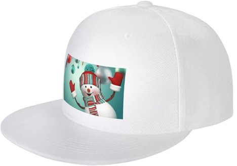 JCAKES Flache Schirmmützen für Herren und Damen, Weihnachtsdekoration, flache Kappe, verstellbare Snapback-Kappe, langlebig, leicht, bequem und leicht zu reinigen, weiß, One size