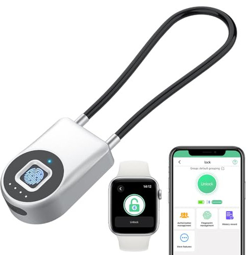 eLinkSmart Fingerprint Fridge Lock Cabinet Lock Cable Padlock for French Door Refrigerator Child Proof Waterproof 1000+ App Users 6 inch Steel Cable Lock for Gym Locker Cupboard Luggage (22cm)