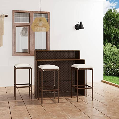 Juroupi 4-TLG. Gartenbar-Set mit Kissen Gartenbar Outdoor Bartisch Outdoor GartenmöBel-Sets Braun