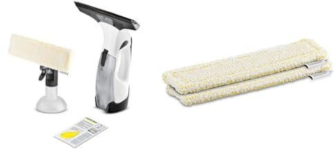 Kärcher Window Vac WV 5 Plus, Battery Running Time: 35 min, Removable Battery & 2 x Indoor EasyFix Microfibre Cloths for WV Spray Bottle