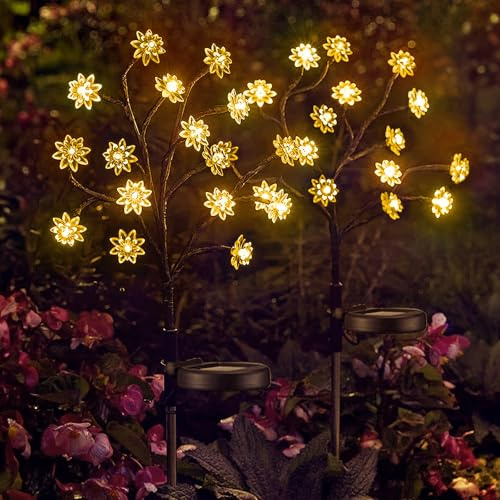 Micacorn Solar-Garten-Lampen, Lotus Motiv-Lichterkette, 2 Stück, 2 Modi, 40 LEDs, Blumenlampen, Solar Zweig Lichter, Wasserfest, dekorative Gartenlicht, Partys