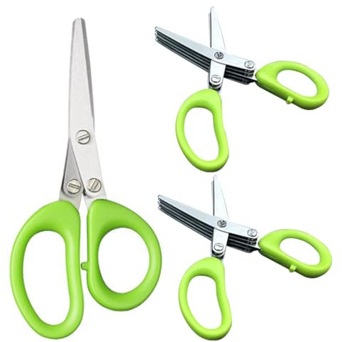 Herb Scissors 5 Blade Kitchen Scissors 3Pcs Stainless Steel Salad Scissors Ergonomic Herb Scissors Sharp Washable Scissors for Cutting Scallion Chilli Coriander Paper
