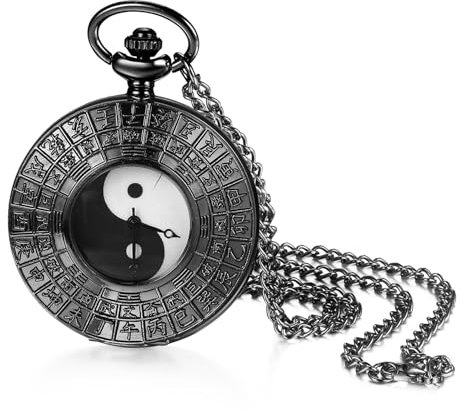 Avaner Taschenuhr mit Kette Tai Chi: Bagua Yin Yang Taschenuhr Vintage Uhr Halskette Pulloverkette Analoge Quarz Uhr Pocket Watches als Geschenk für Männer Frauen