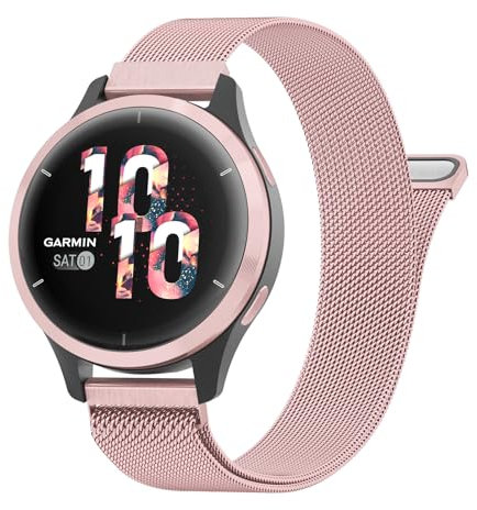 Oumida Bracelet pour Fossil Femme Gen 6/Fossil Femme Gen 5E, 18mm bracelet acier inoxydable pour Vivoactive 4S/Venu 2S/Venu 3S/Vivomove 3S, Rose