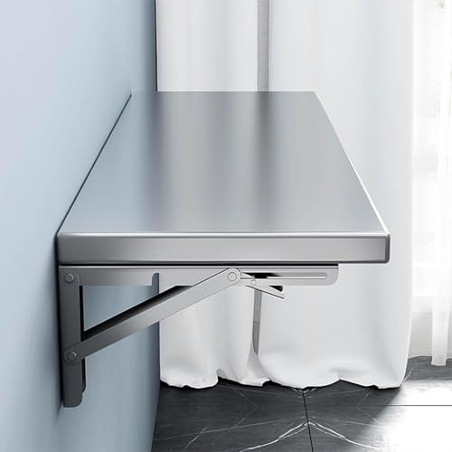 Generisch Tkahium Wandklapptisch 304 Edelstahl Wandmontierter Klapptisch 0,8 mm verdicktes Blech Tragfähigkeit 150 kg Platzsparender Wand-Schreibtisch Klappbarer Wand-Esstisch (110 40)