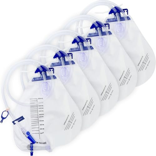 5 x Urinbeutel für Harnablaufschläuche, verbessert und verdickt, mit 2000 ml, Katheterbeutel, kein Auslaufen, für Inkontinenz-Patientenkatheterbeutel