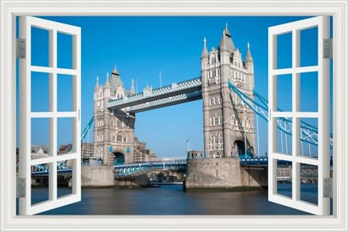 Autocollants 3D pour fenêtre de chambre d'enfant Motif paysage de lac urbain 178 x 127 cm Effet papier peint Idéal pour chambre d'enfant