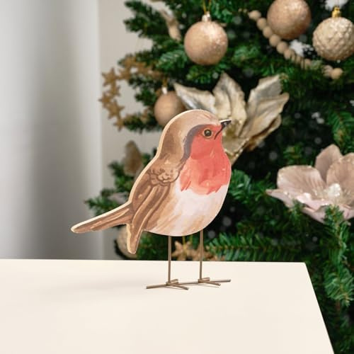 Melody Maison Rustic Wooden Freestanding Red Robin Christmas Ornament - 15cm