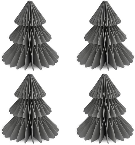 Frau WunderVoll® Papierbaum matt grau Magnetverschluss 4er Set Ø13cm H14cm / Tannenbaum Weihnachtsbaum Weihnachten Dekoration Tischdeko Weihnachtsdeko Weihnachtsdekoration Fenster-Deko