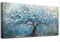 hyidecorart Blühender Baum Wandbilder Wohnzimmer 73x146 cm XXL, Leinwand Bild Baum des Lebens Blau, Abstrakt Wanddeko Aesthetic Schlafzimmer Badezimmer Büro Zimmer Esszimmer Flur Küche