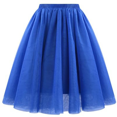 Blauer Rock,5 Layers Tüll Rock Damen Leicht Blickdicht Tüllrock Mit Elastische Hohe Taille Tutu Tütü Rock Karneval Fasching Große Größen Petticoat Unterrock A-Linie,Blau 1,XL