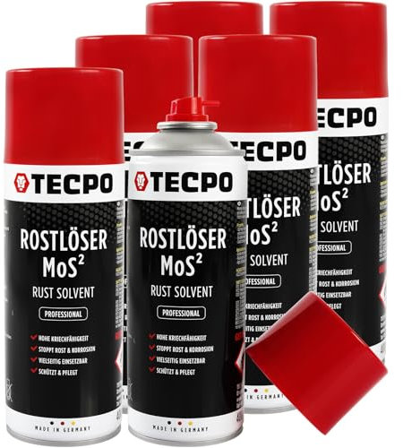 TECPO 6X Rostlöser MoS², 400ml Schmiermittel Rost Umwandler - Multifunktionsspray mit Korrosionsschutz und Kriechfähigkeit für oxidierte und verrostete Verbindungen