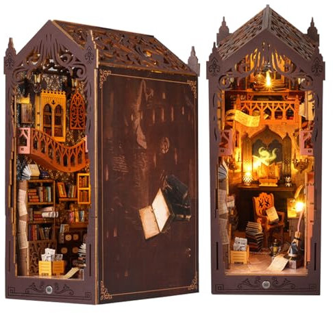 Taimimy Kit fai da te in Miniatura, DIY Case delle Bambole da Costruire in Legno con Luce LED kit di Costruzione per Adulti Decorazione Scaffale, Compleanno Regali di Natale(Biblioteca magica)