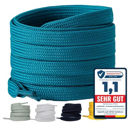 LaceHype 2 Paar Premium Schnürsenkel flach [10 mm breit ] LC1 reißfest Schuhbänder Ersatz Shoelaces aus Polyester für Sneaker, Sportschuhe, Laufschuhe, Turnschuhe (Türkis, 130)